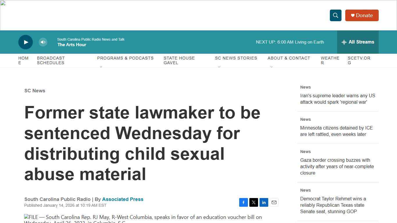 Former state lawmaker to be sentenced Wednesday for distributing child sexual abuse material South Carolina Public Radio