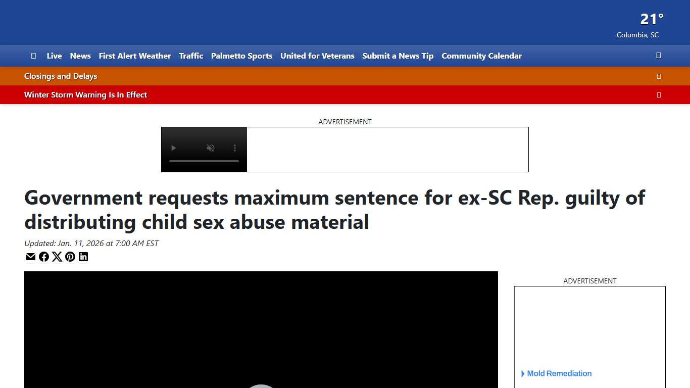 Government requests maximum sentence for ex-SC Rep. guilty of distributing child sex abuse material