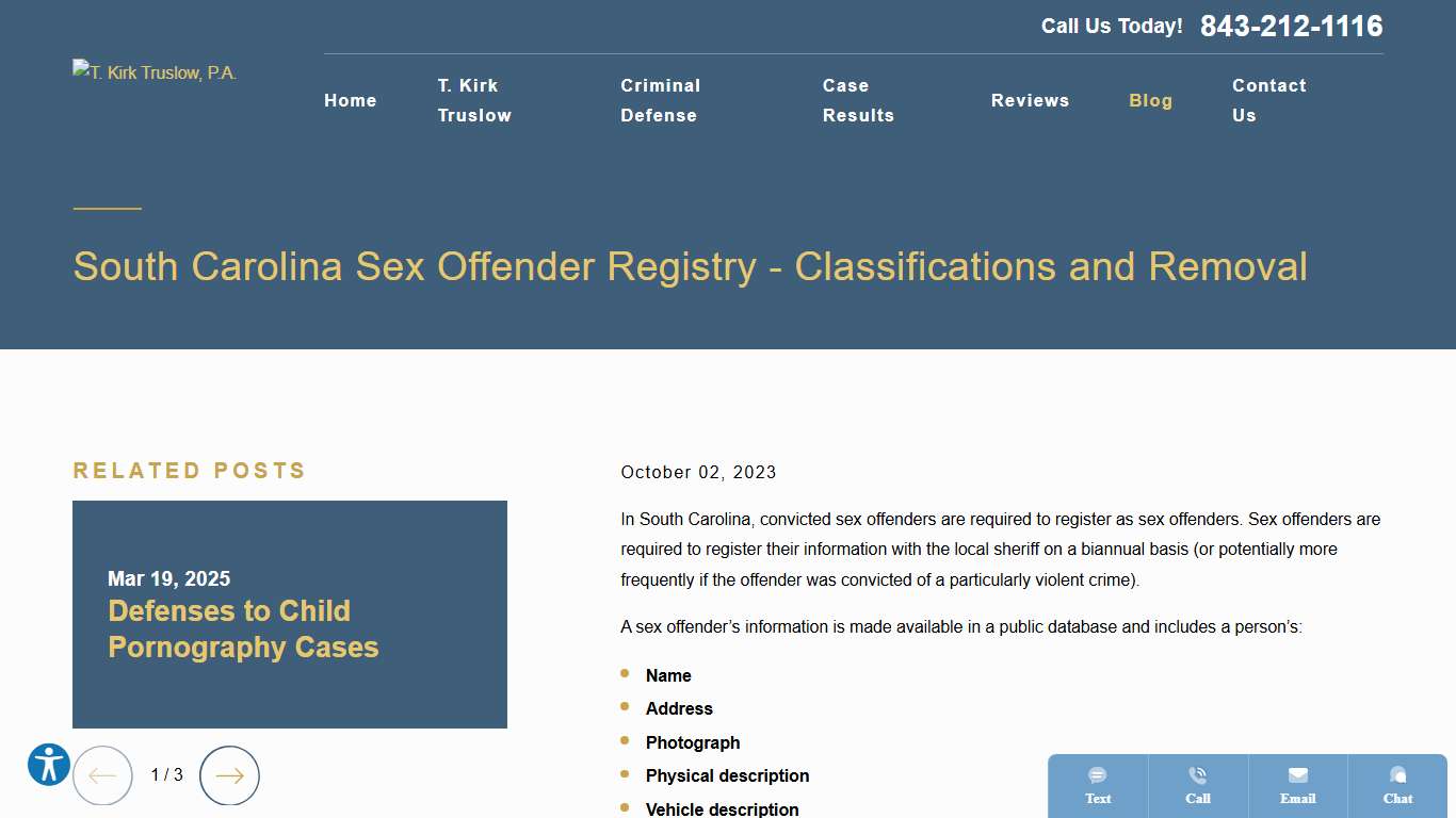 South Carolina Sex Offender Registry - Classifications and Removal