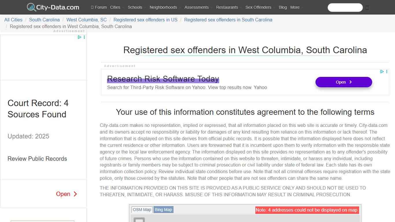 Registered sex offenders in West Columbia, South Carolina - crimes listed, registry-based, living in this city