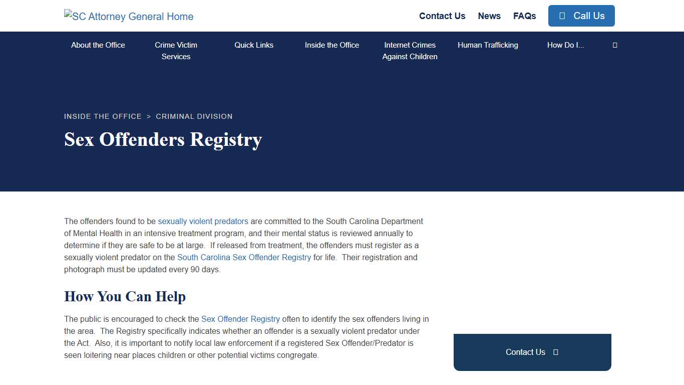 Sex Offenders Registry - South Carolina Attorney General