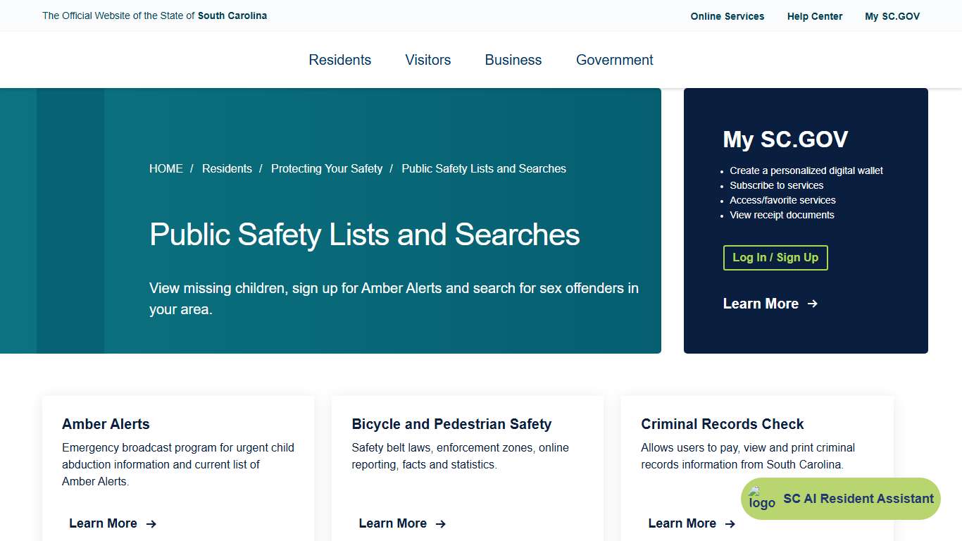 Public Safety Lists and Searches South Carolina